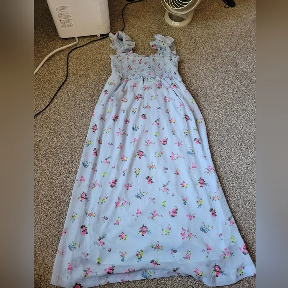 Maternity Motherhood Ditsy Floral Sleeveless Ruffle Shoulder Smocked Dress - Picture 1 of 14